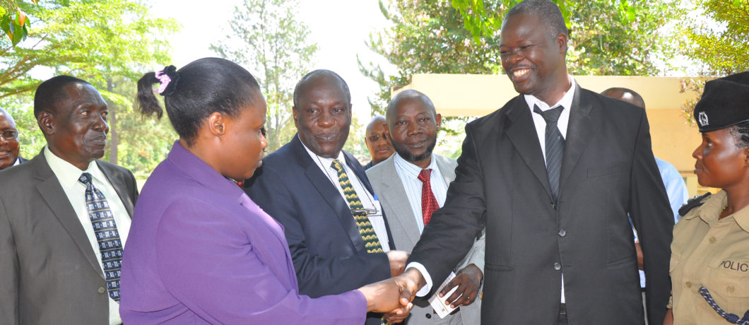 Chairman GC Prof. Tabuti receiving the Minister of Education and Sports.